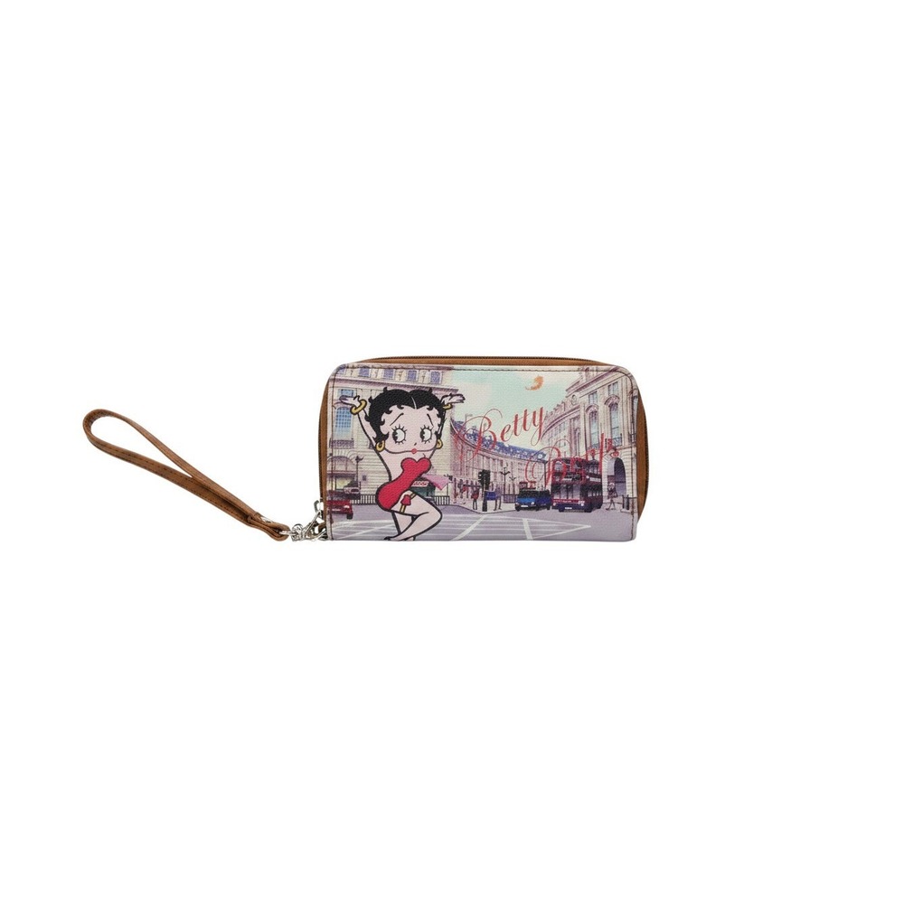Betty Boop Wristlet Wallet Womens OS Brown London Graphic Zip Around Clutch